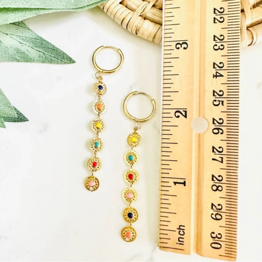 2/$30šµ Delicate Gold Disc Colorful Dot Earrings Dangle Bohemian Hippie Boho NEW - Picture 5 of 6